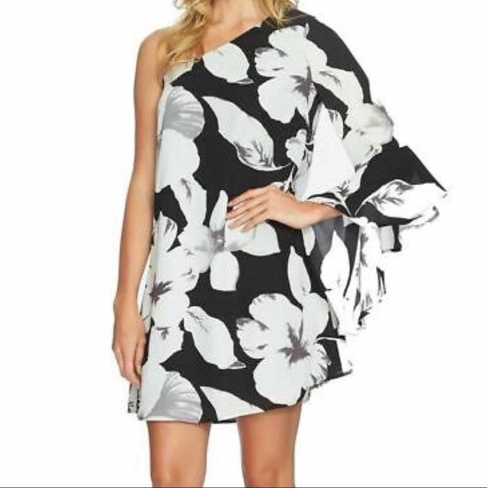 CeCe One shoulder Floral Print Mini Dress NWT